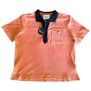 Tombolo Men's NWT Short Sleeve Cotton Terrycloth Polo Shirt - Apricot/Navy - XL